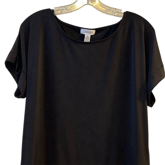 Calvin Klein Women's Black Mixed Media Short Sleeve Blouse Size M - Picture 2 of 13
